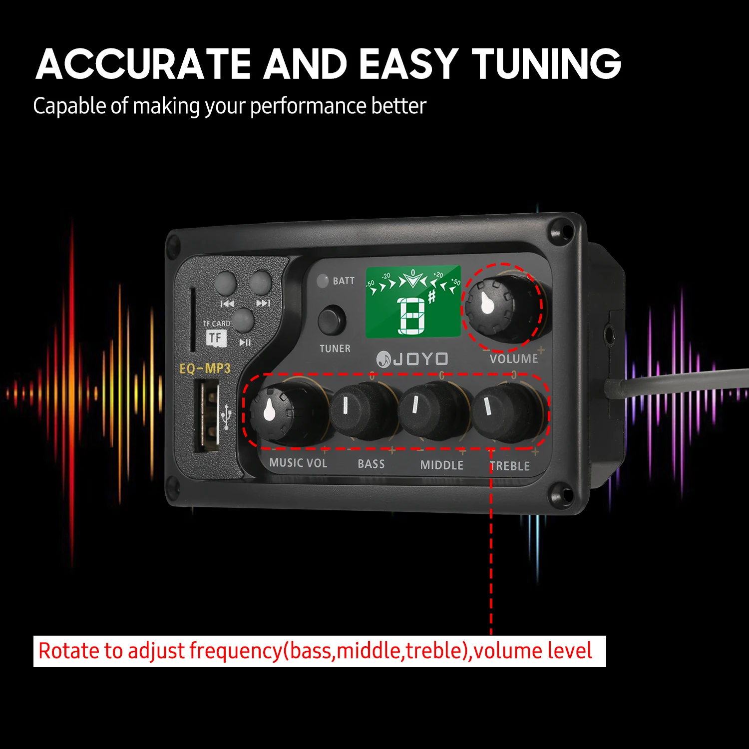 JOYO EQ-MP3 3-Band EQ Equalizer System Acoustic Guitar Preamp EQ Equalizer Piezo Pickup LCD Tuner Amplifier