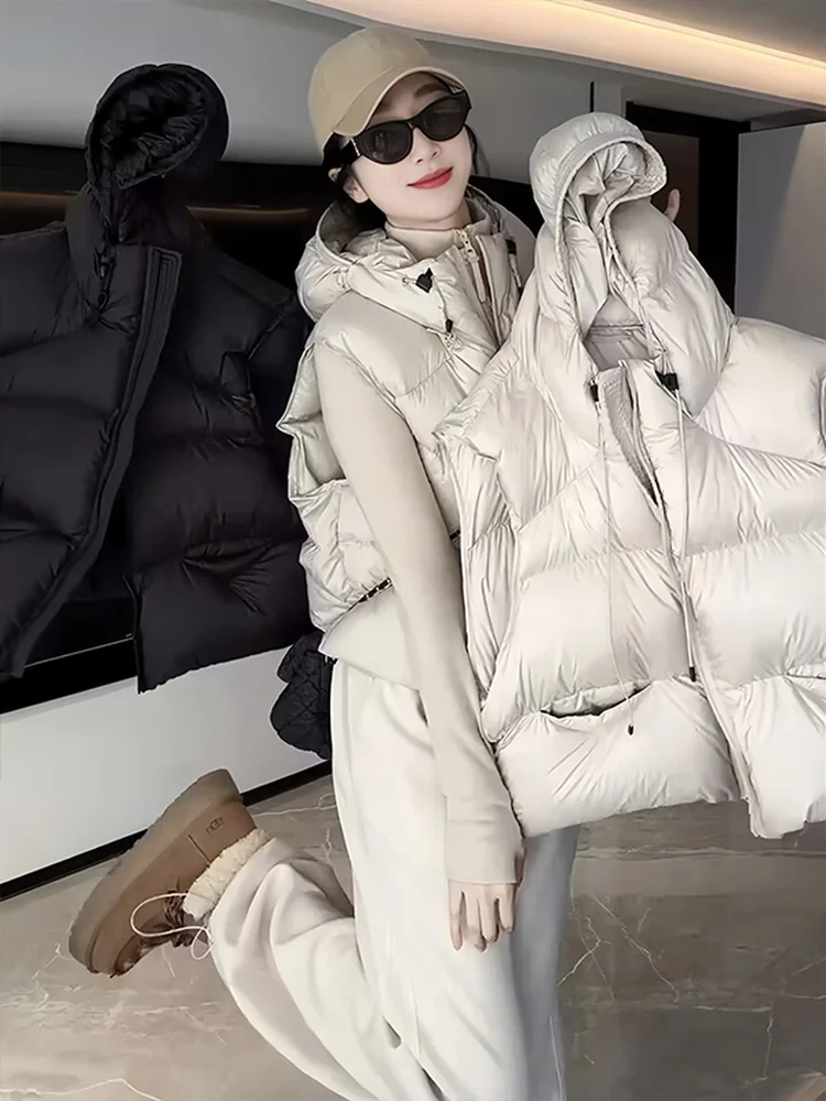 

Модный укороченный хлопковый жилет с капюшоном для женщин, осенне-зимняя новинка, большие размеры, для полных женщин, уличная одежда в корейском стиле, майка-топ