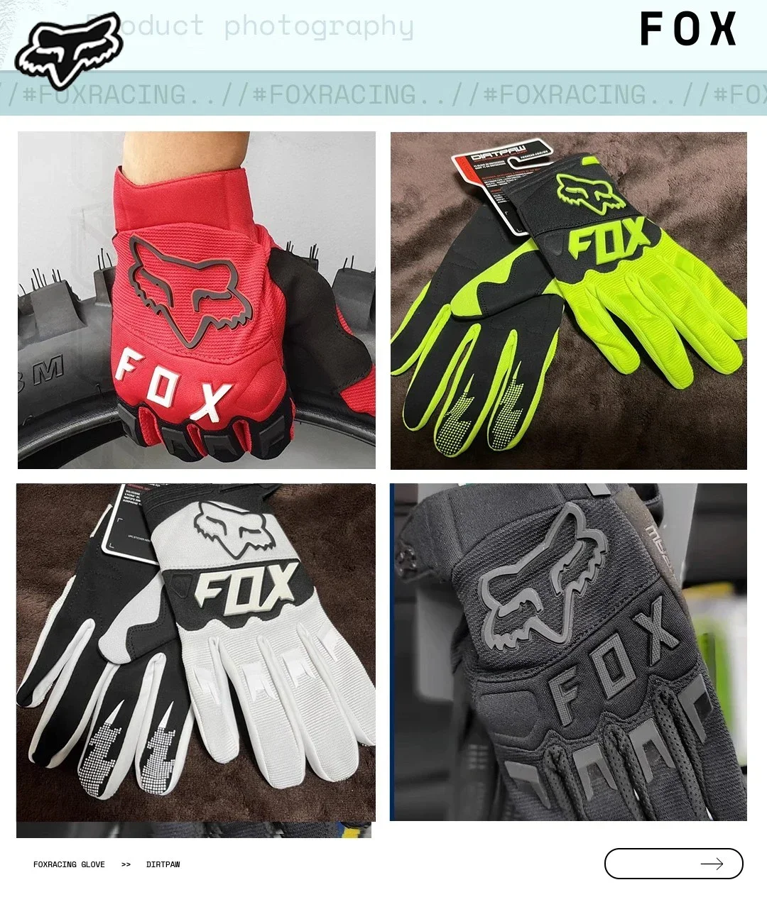 قفازات Fox head DIRTPAW للدراجات النارية ATV UTV DH على الطرق الوعرة MotoCross قفازات ركوب الدراجات للرجال دراجة هوائية جبلية سباق الجبلية للجنسين #6