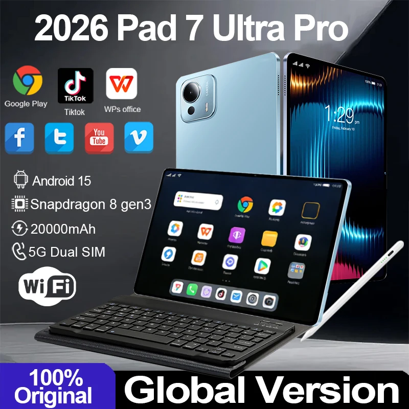 

2026 Original Pad 7 Ultra Pro 5G Tablets Snapdragon 8 Gen3 Android 15 24GB+2T 5G Dual SIM 20000mAh WiFi WPS 7Ultra Tablet PC