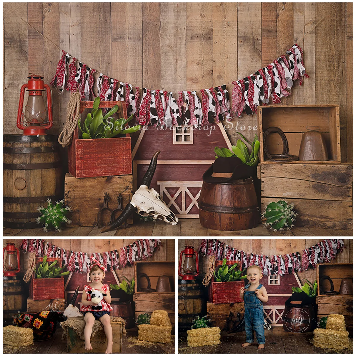 West Cowboy Photo Background Farm Barn Kids Portrait Photo Studio Props Boy 1st Birthday Cake Smash Photography Backdrops