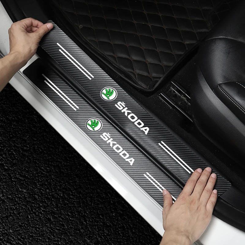 Car Door Plate Carbon Fiber Threshold Protector Sticker Decals For Skoda Sharp Sharp crystal Sharp Rapid speed Pye Ye Di trunk