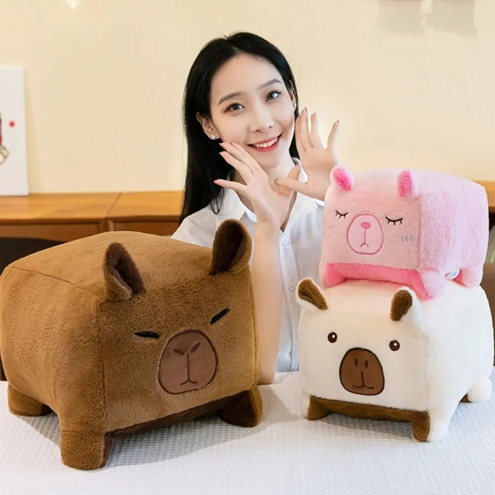 

Three Expressions Square Capybara Plush Toy Squint Stuffed Animal Block Capybara Pillow Kawaii Shy Smile Capybara Plush Doll