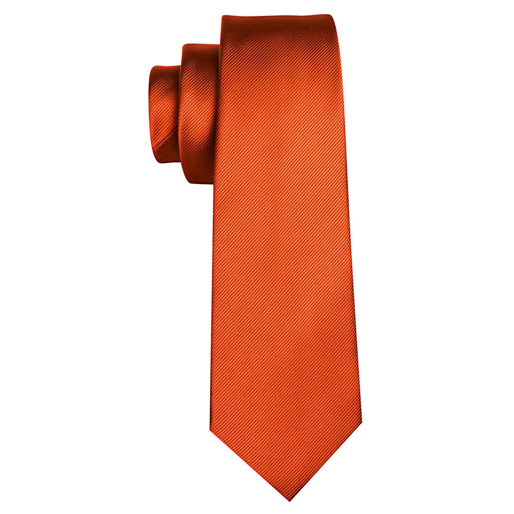 Barry.Wang-Conjunto de Gravatas Sólidas de Seda Laranja Masculino, Fato Tecido, Gravatas, Quadrado de Bolso, Abotoaduras, Elegante, Festa, Casamento, Designer, 6472