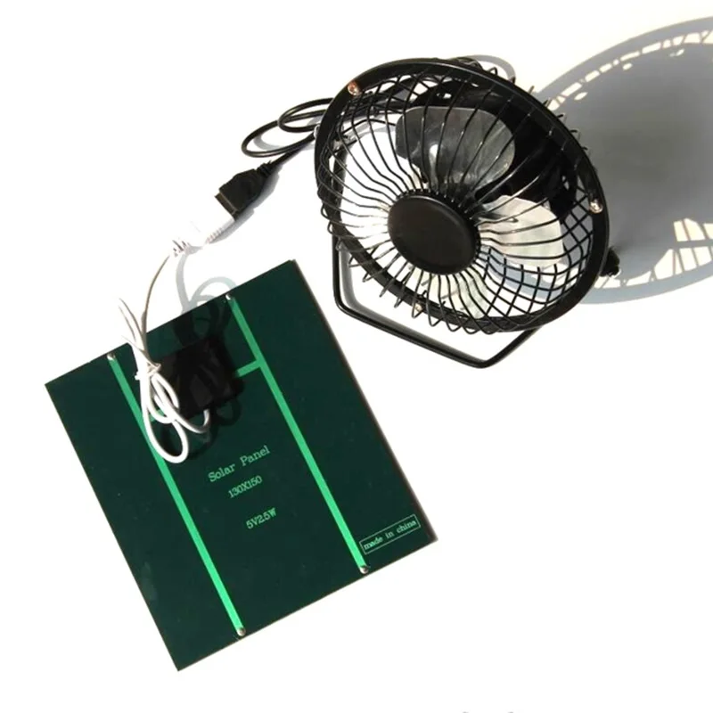 Mini Solar Panel Charger 2.5W 5V Powered 4 Inch Angle Adjustable Air Cooling Fan for Outdoor and Office Use Single Wind Speed