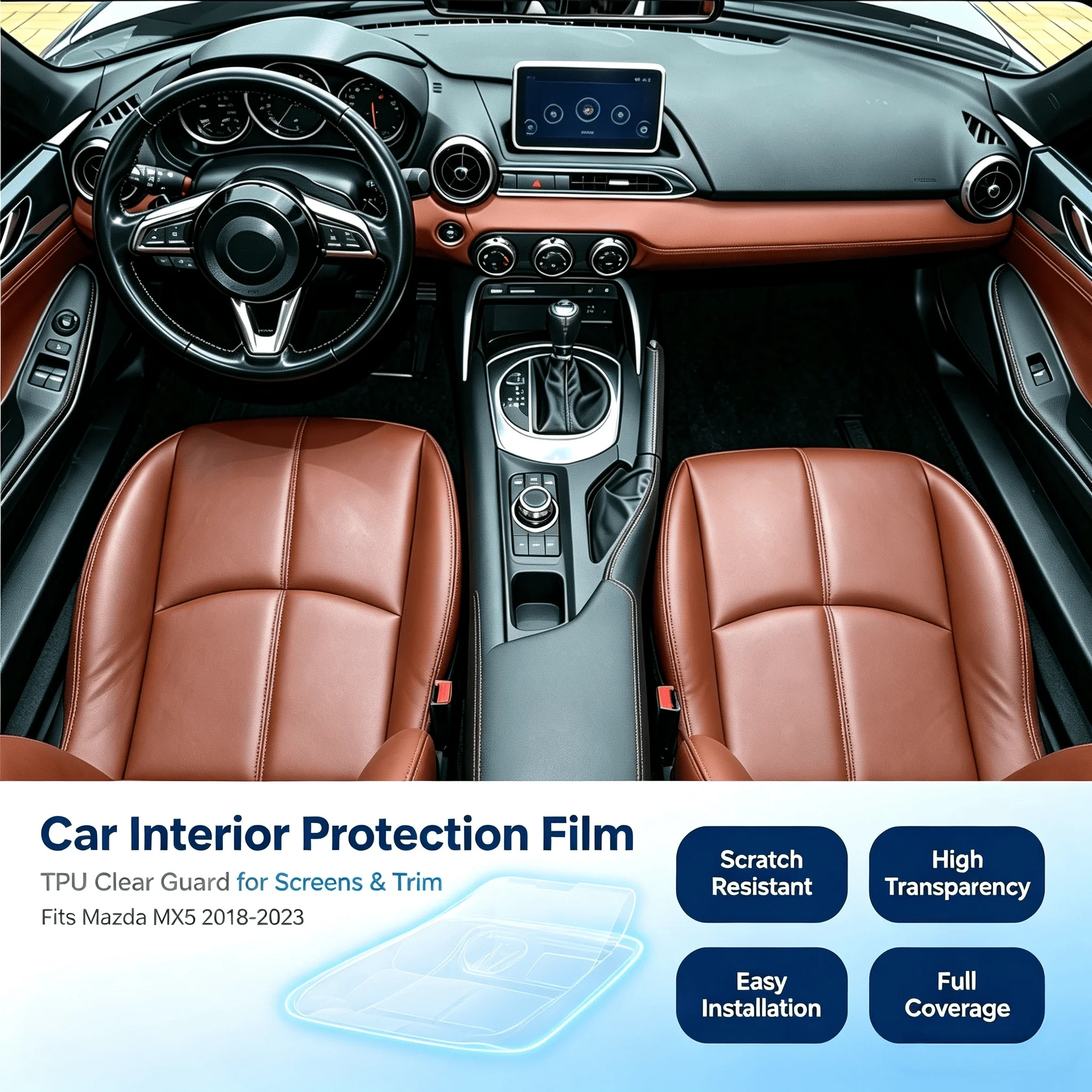 For Mazda MX5 2022 2023 High Quality Pre Cutting Car Interior Paint Protection Film Console Scratch Transparent TPU Film Refit