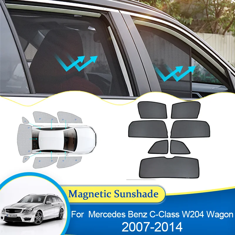 For Mercedes Benz C-Class W204 Wagon 2007~2014 Protection Magnetic Sunshade Magnetic Curtain Privacy Sun Visor Auto Accessories