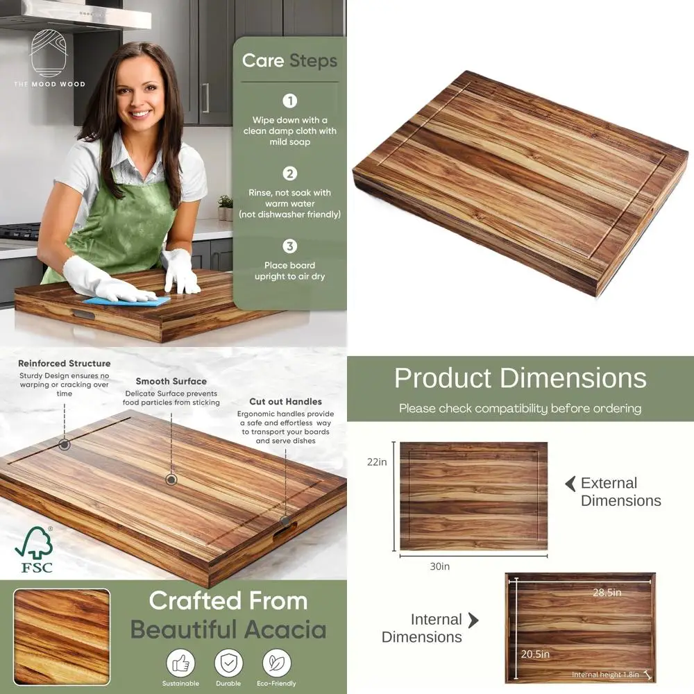 

Многоцелевая крышка газовой плиты 30x22 с ручкой и щеткой, внутренняя часть 28,5x20,5, сертифицированная FSC для сервировки, измельчения и декора