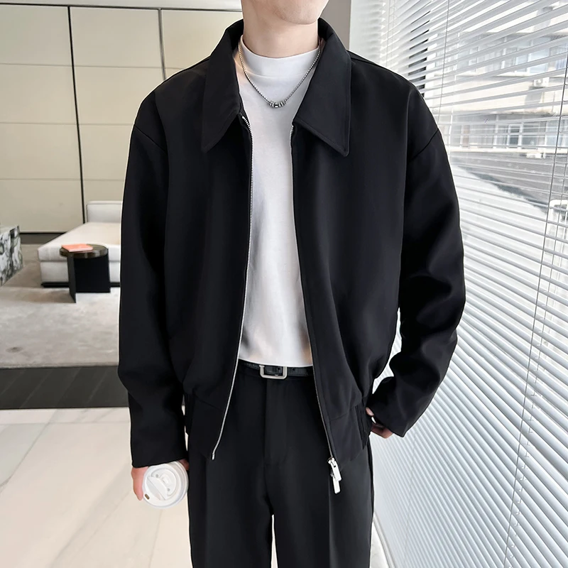 Solid Color High-quality Men's Jacket, Fashionable Zipper Lapel Short Coat, Daily Commuting Business Casual Top.Wear-resistant