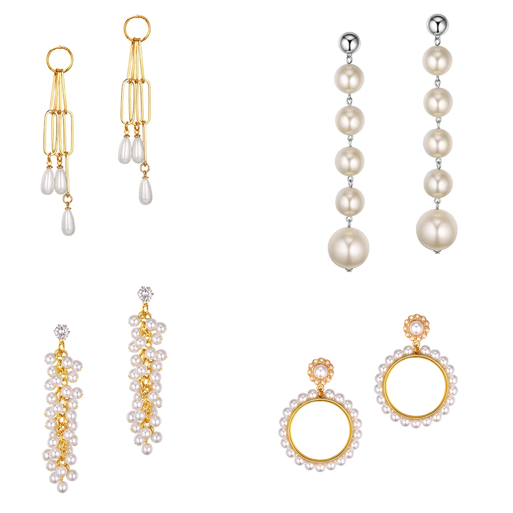 

Long String of Five Pearl Beads Dangle Drop Earrings for Women Fashion Jewelry Gift Elegant Jewelry QC24