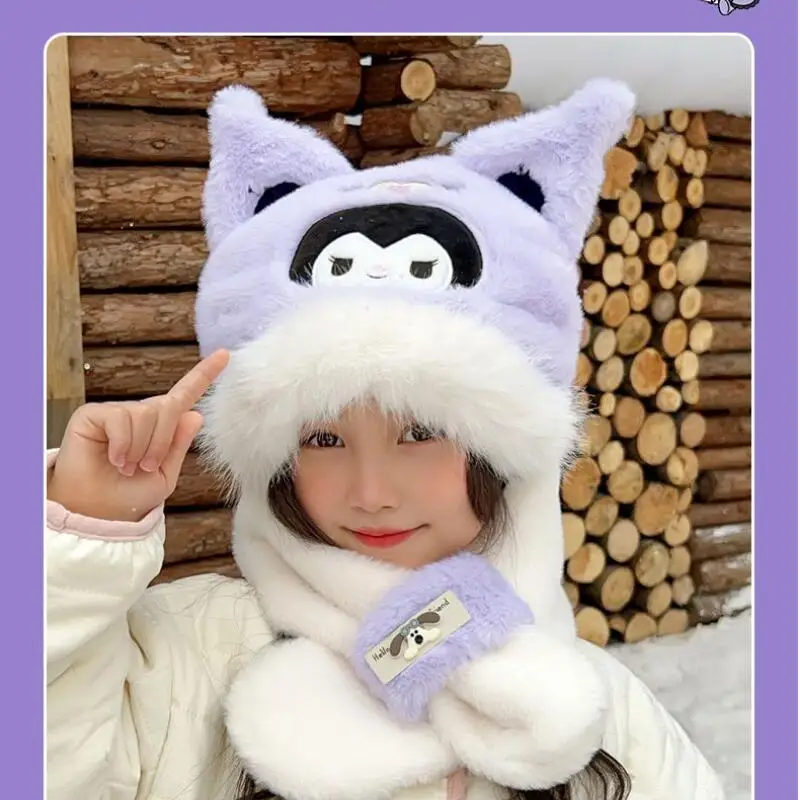 

Cinnamoroll детская фланелевая шапка с героями мультфильмов Sanrio My Melody, детская милая теплая зимняя утолщенная шапка для защиты ушей на флисовой подкладке