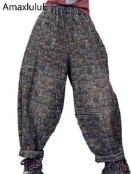 Amax luluE Casual Printed Spring Women Jeans Vintage Oversized Classic Denim Trousers Loose Females Harajuku Fashion Harem Pants