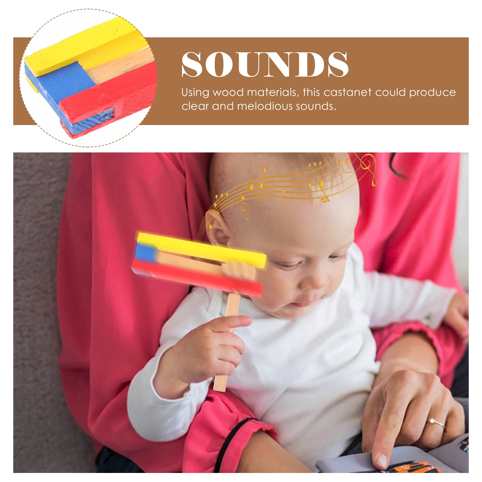 

4Pcs Long Handle Castanet Clapper Wooden for Kids Percussion Instrument Clear Melodious Sound Safe Grip