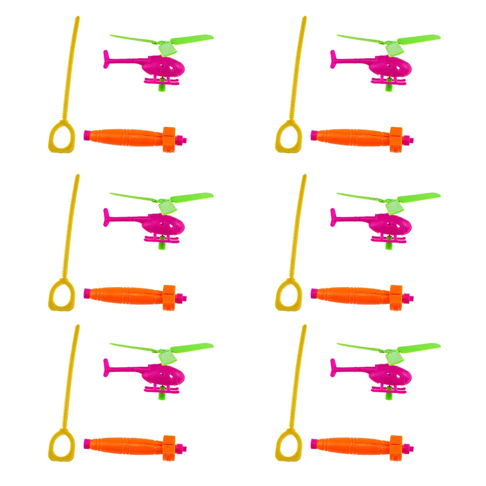 6 Pcs Tooth Helicopter Kids Toys Funny Flying Plane Playthings Childrens Drawstring Airplanes