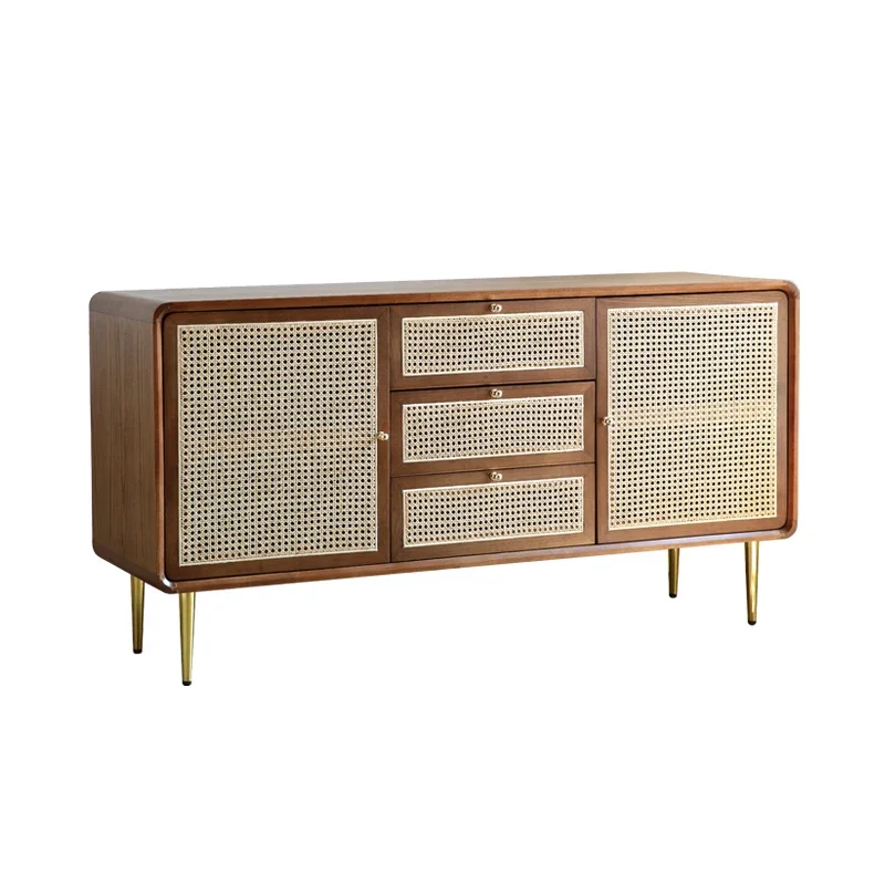 

Solid wood dining edge home bedroom TV cabinet Nordic drawers rattan storage multifunctional