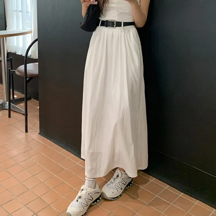 

Женская юбка миди А-силуэта с высокой талией, корейская, весна-лето, новая, чисто белая, утягивающая, повседневная, для работы и отдыха