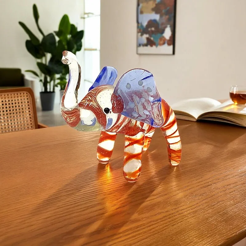 

Murano Glass Elephant Figurine Handmade Cute Animal Statue Small Home Tabletop Decor Ornament Holiday Party Favor New Year Gift