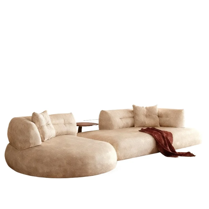 

Italian minimalist curved modern villa flat lounge area chenille fabric living room Sofa