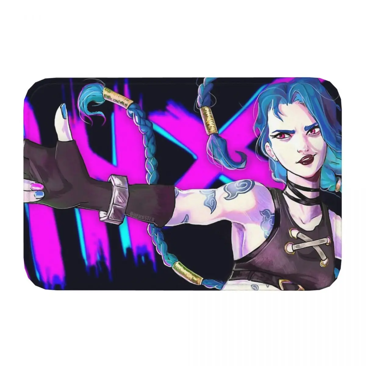 Jinx With Gun GestureBath Mat Arcane League of Legends Anime Doormat Living Room Carpet Balcony Rug Home Decoration