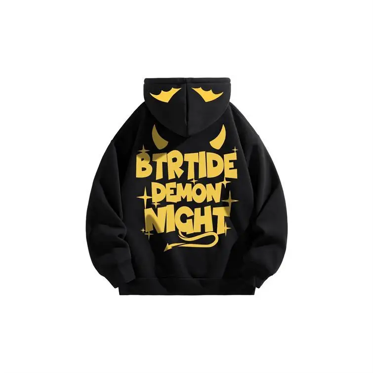 

New American Trend High Street Bat Letter Print Warm Windproof Hooded Sweater Men's and Women's Autumn and Winter Tops