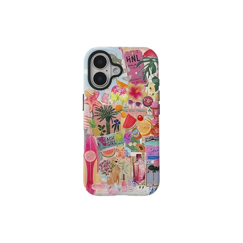 Ins Summer Adesivi con frutta colorata Custodia con motivo in marmo per IPHONE 16ProMax 15 14 13 12 11 PRO Custodie per telefoni due in uno in TPU acrilico