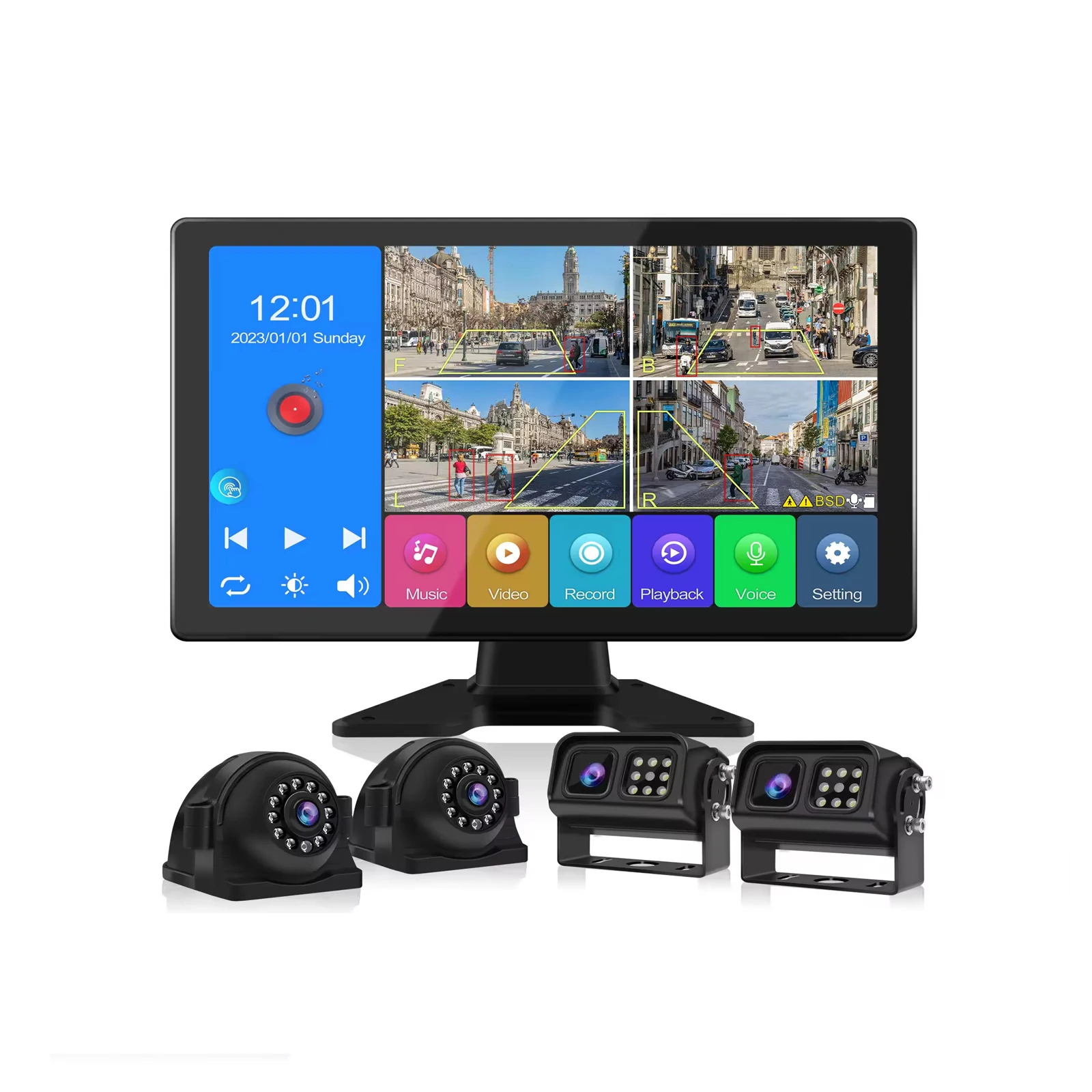 

10.1 Inch Wired Wide Angle View Car Camera System With Touchscreen BSD Reversing Aid And TV DVR For Vehicle Safety