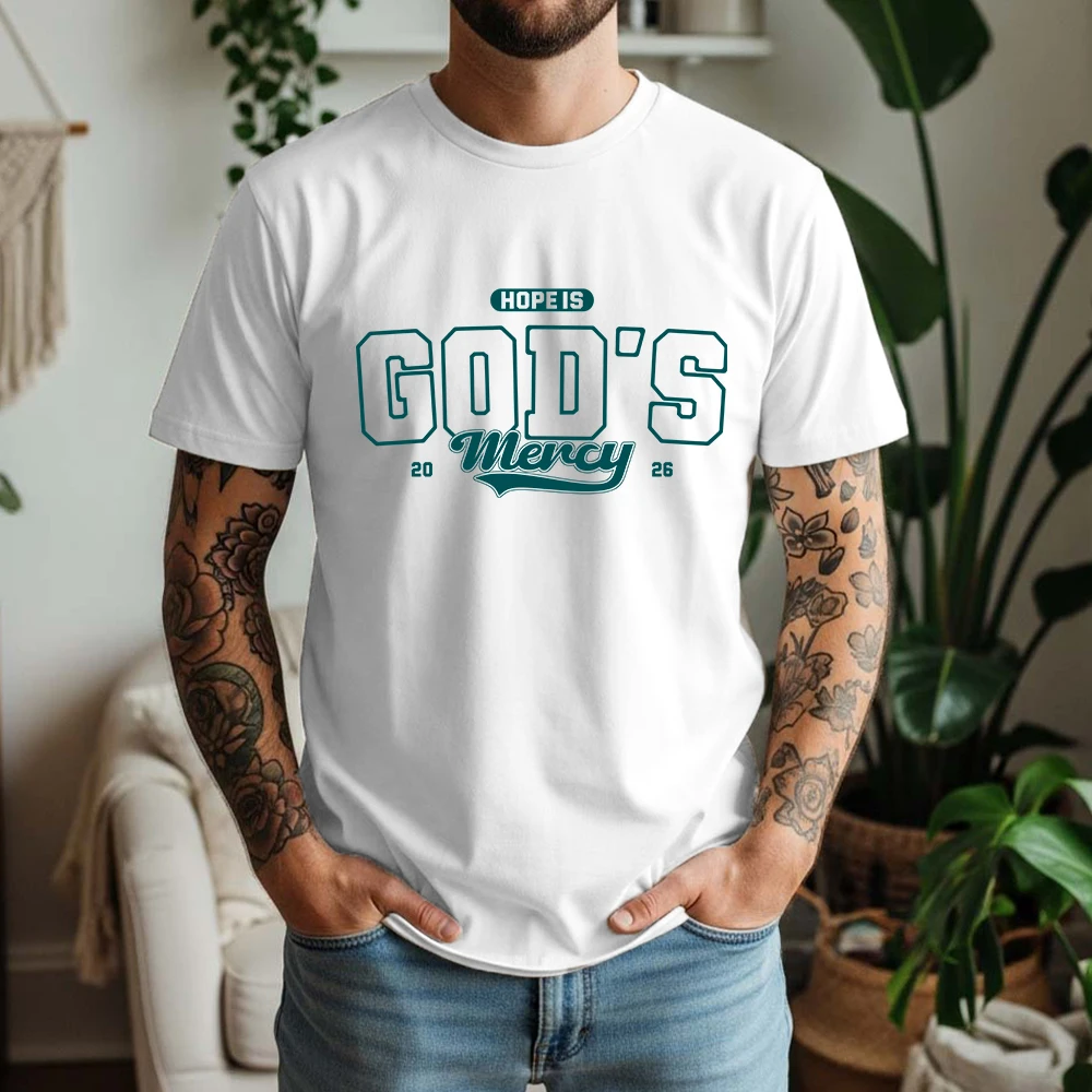 Men New Summer 100% Cotton T Shirt Vintage College God's Mercy Text Print Breathable Casual Short Sleeve For Street Daily Wear