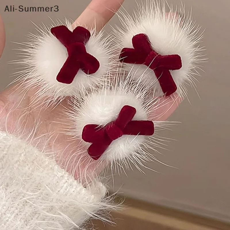 دبابيس شعر على شكل فيونكة مخملية حمراء للأميرة فتاة لطيفة على شكل قلب أطفال للخريف والشتاء مقاطع شعر كورية حلوة أغطية رأس للعام الجديد #5