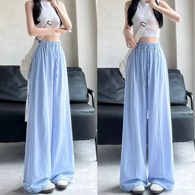 White quick-drying overalls women's summer 2025 new loose and thin sunscreen ice silk pants casual sports wide-leg pants