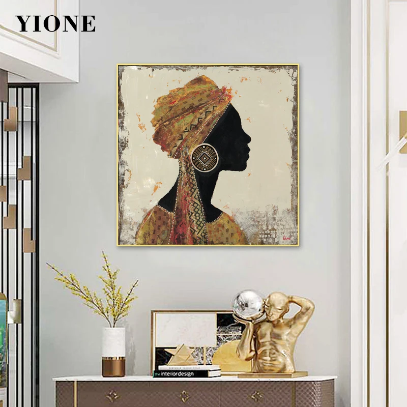 African Black Woman Painting Wall Art Picture Boho Graffiti Portrait Canvas Prints Home Decor Poster for Living Room With Frame