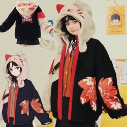 Anime Five Kasen Cosplay Kazuha Hoodie Zip Up Fleece Jacket Harajuku Clothes Men Women Kaedehara Kazuha Cosplay Costume Outfit