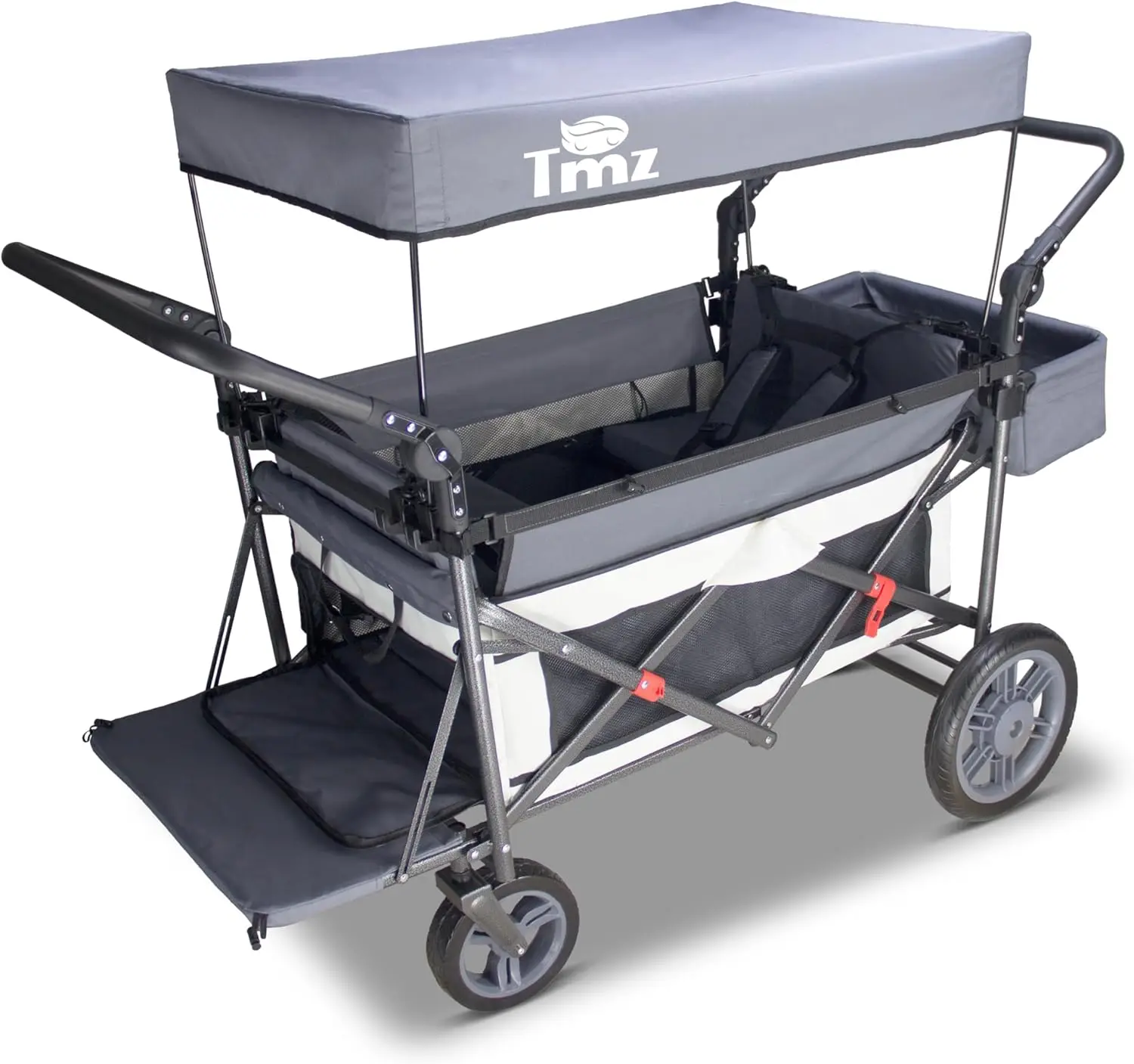 Tmz Foldable Wagon With Canopy, Collapsible Folding Wagon With Adjustable Handle Bar,Multi Functional Cart With Expansion