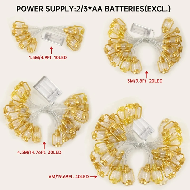 1Pack Battery Powered Lantern String Lights LED Kerosene Bottle RAMADAM String Light For Garden Wedding Holiday Party Decoration