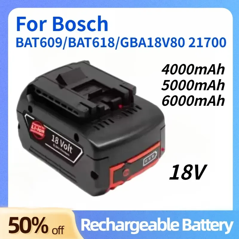 

18V 4000mAh 5000mAh 6000mAh Lithium-ion Polymer Battery for Bosch BAT609 BAT618 GBA18V80 21700 Replacement Tool Battery