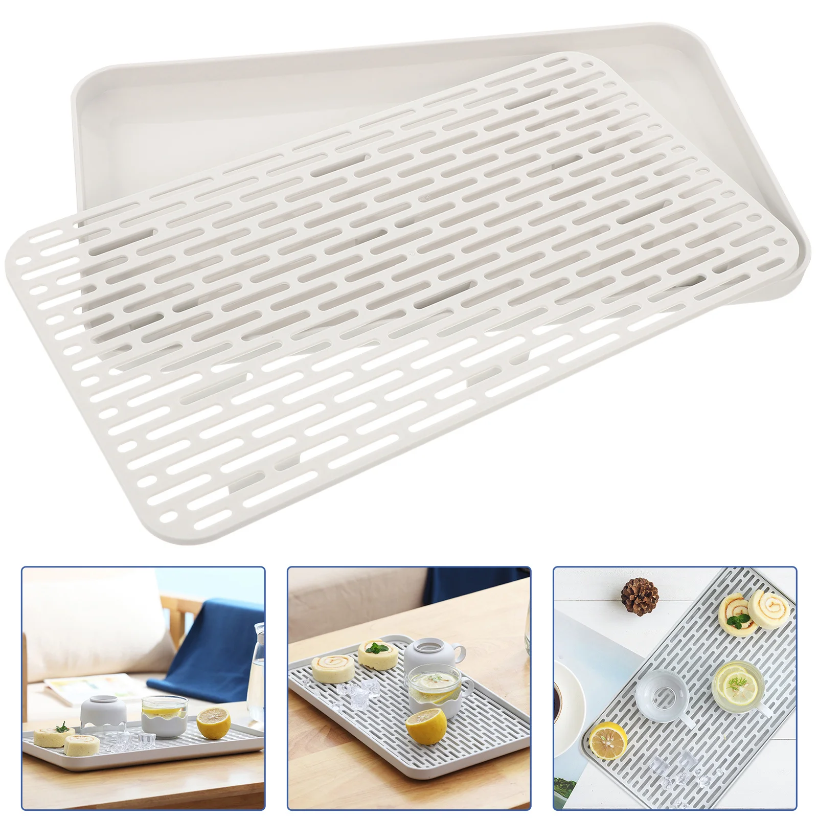 

Tabletop Draining Tea Tray Multi-Function Draining Tray Safe Practical Double Layer Design Easy Clean Home Kitchen Use