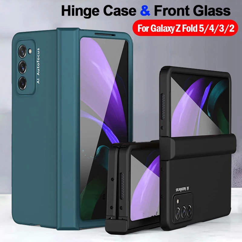 Full Protection Case with Front Screen Glass Film Cover, Funda for Samsung Galaxy Z Fold 5, 4, 3, 2 Hinge