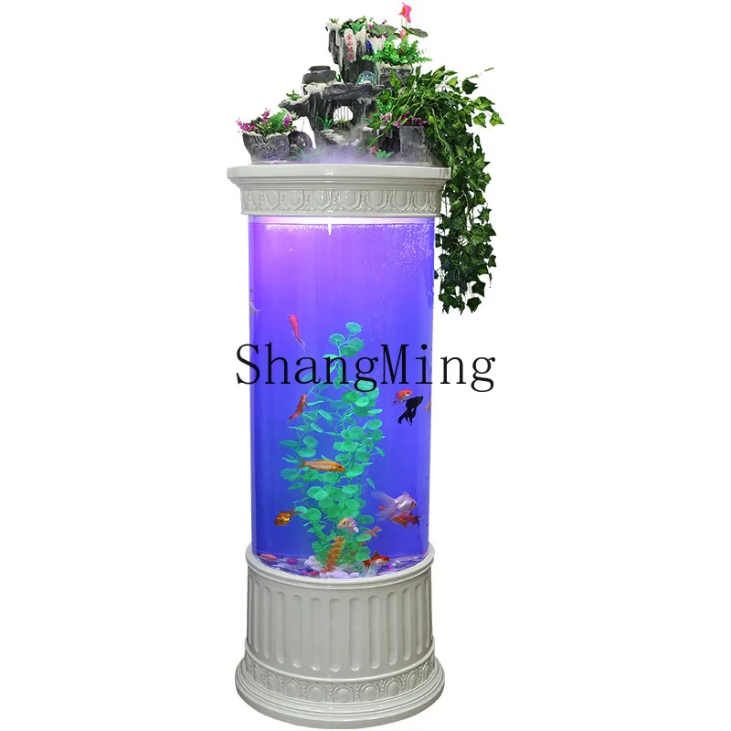 

ZYH semi-circular fish tank aquarium living room household floor-to-ceiling glass cylinder medium-sized ecological water-free