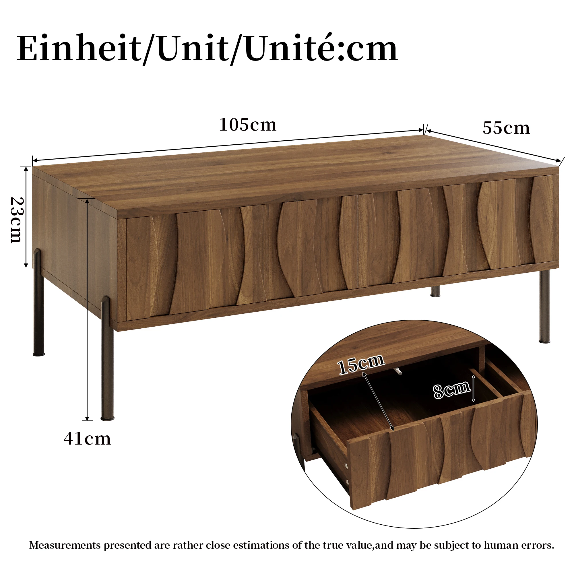 Imagen 4: Mesa de centro moderna de estilo retro, mueble para sala de estar. Dimensiones: 105 cm (longitud) x 55 cm (ancho) x 41 cm (altura)