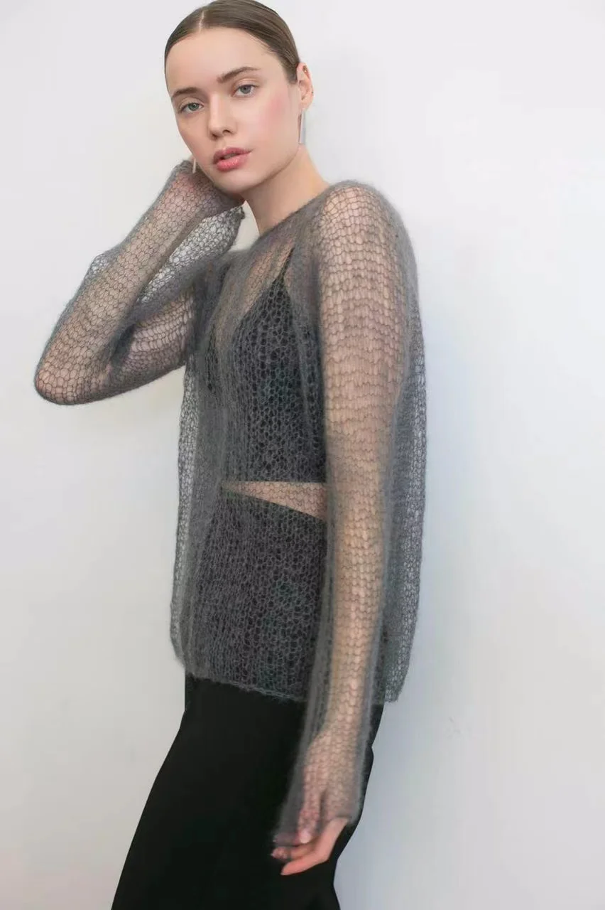 Mohair Top Pullover Sweater, Knitted Skirt, Sun Protection Clothing, Hollow Hook, Needle Hook, High End, Fresh, Summer, 2024