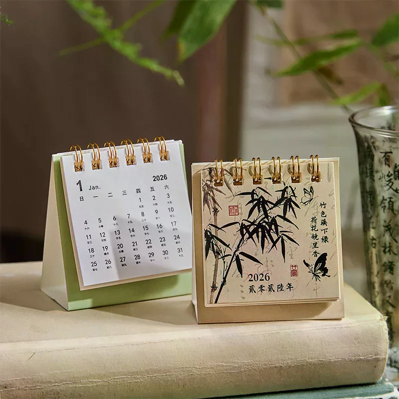 2026 Mini calendario semplice Calendario da tavolo piccolo Calendario a spirale creativo Planner Decorazione desktop Cancelleria per ufficio
