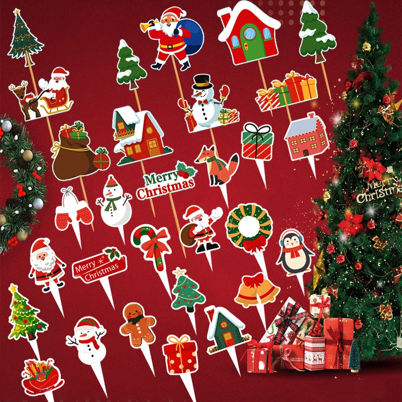 6 stücke/10 stücke Santa Claus Schneemann Muster Kuchen Topper Set Chlidren Jungen Mädchen Geburtstag Feier Dekoration Party DIY liefert