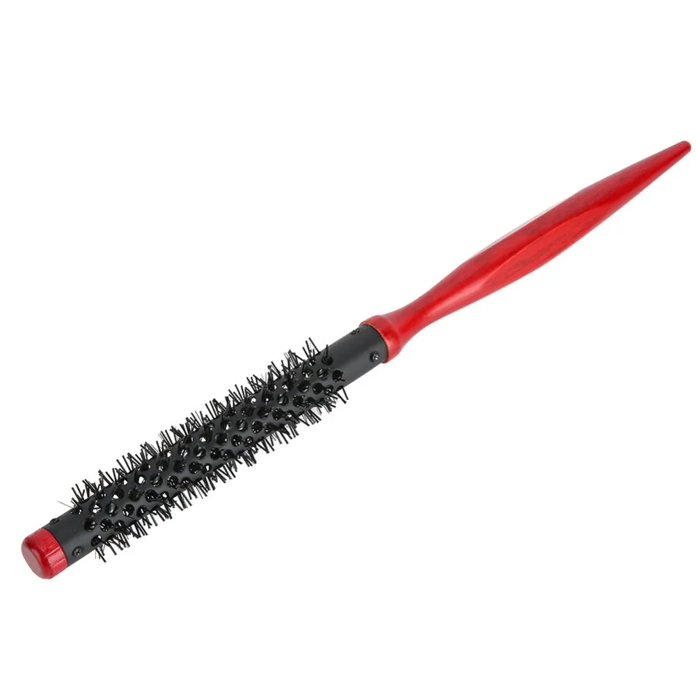 Wooden Handle Roller Comb Pointed Tip Nylon Bristles Hair Styling Comb Aluminum Tube Portable Hair Brush Salon Use
