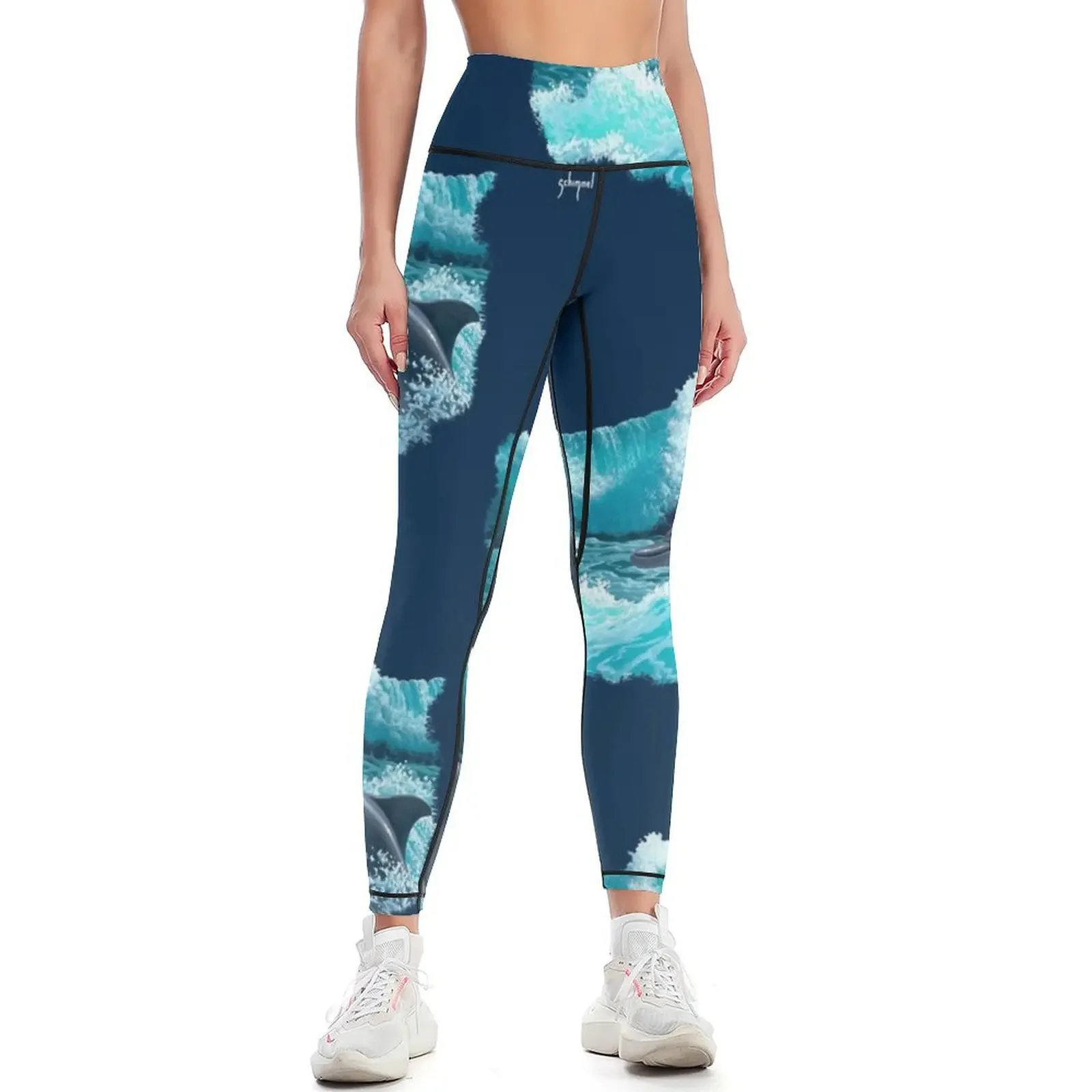 

Leaping Dolphin and Wave, I love dolphins Leggings sportswear for gym trousers harem pants gym wear Womens Leggings