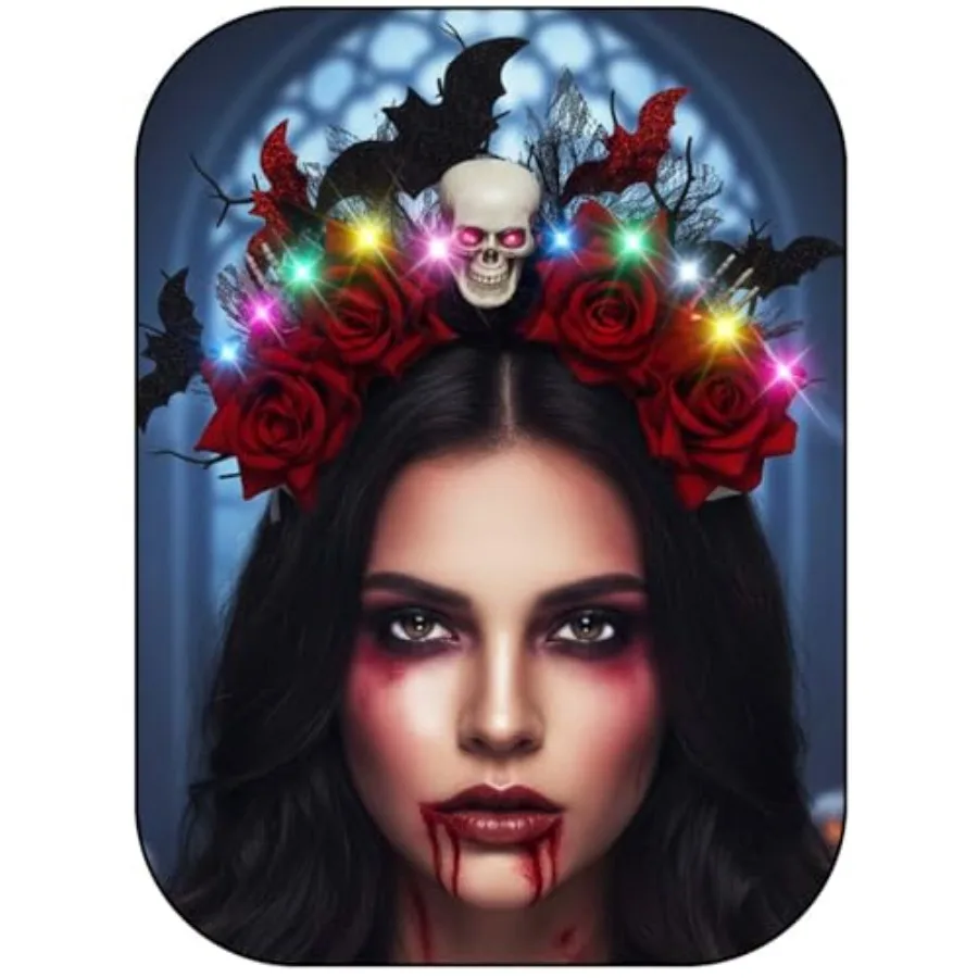 Faixa de cabeça de Halloween GlowintheDark com design de caveira e morcego para fantasia cosplay, ideal para acessórios de festival de roupas de festa femininas