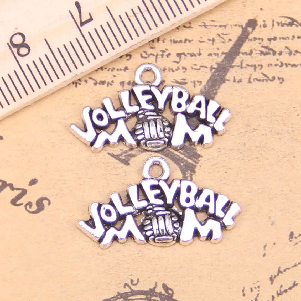 90pcs Jewelry Charms volleyball mom 13x23mm Antique Silver Plated Pendants Making DIY Handmade Tibetan Silver Jewelry