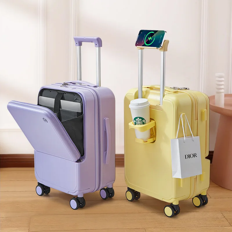 Mala de rolamento multifuncional com dupla carga Portas, Rolling Bagagem Box, Cup Holder, Travel Trolley Box, Front Open, Novo