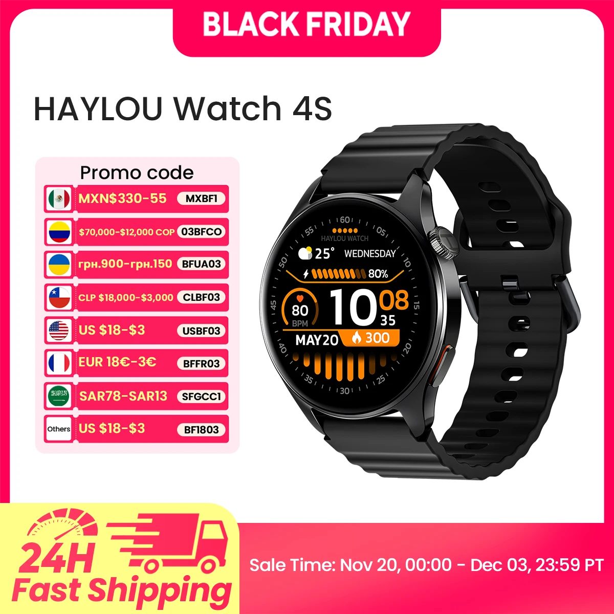HAYLOU Relógio 4S GPS Smartwatch 1.43 ''HD AMOLED Display 5 Satélite GPS Posicionamento Mais de 120 Modos de Treino Esporte Fitness Relógio Inteligente