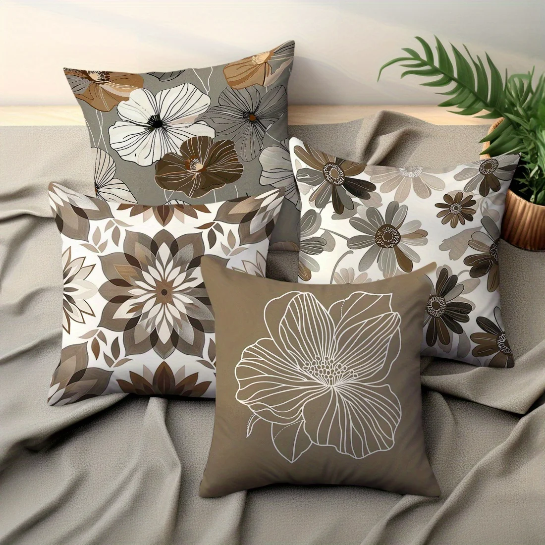 

4 шт. легкая роскошная и минималистичная наволочка с технологией двусторонней печати, незаменимая для украшения спальни