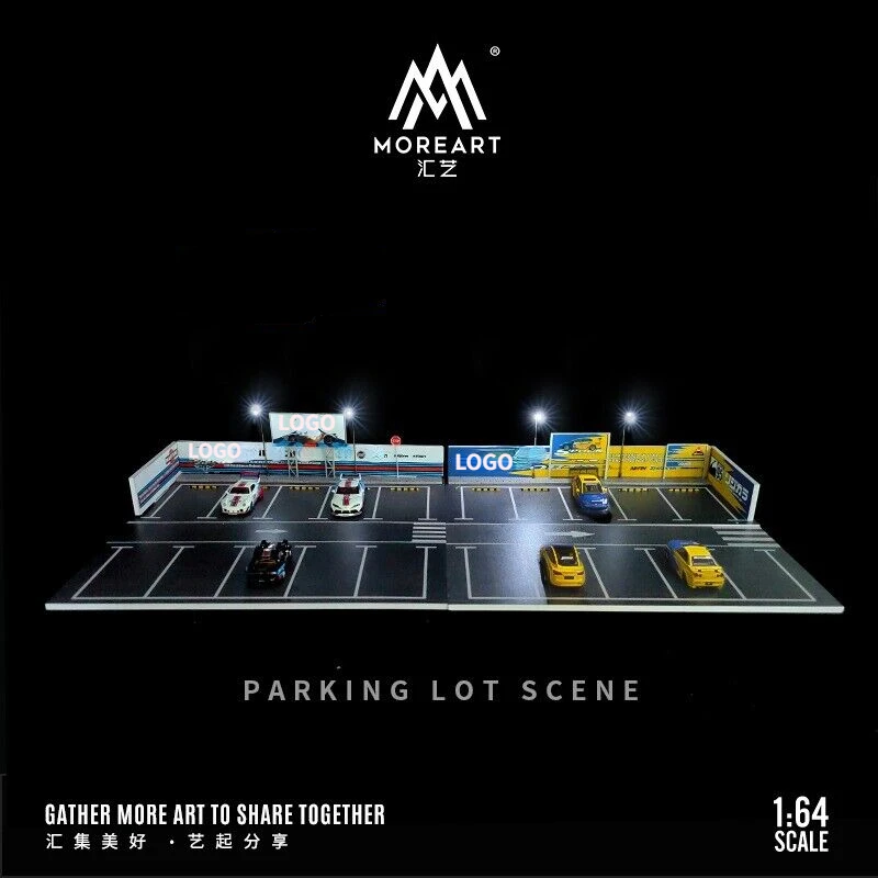 1/64 Scale Diorama Car Garage Model LED Lighting City Car Parking Lot Backdrop Display Scene Model Collection Gift Toy