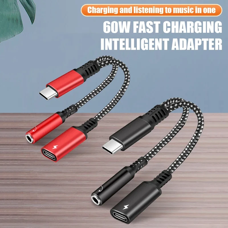 2w1 USB C do gniazda słuchawkowego 3,5 mm Adapter typu C PD 60W Ładowanie Audio Aux Adapter do Ipad Pro Samsung S20 Ultra Xiaomi Huawei
